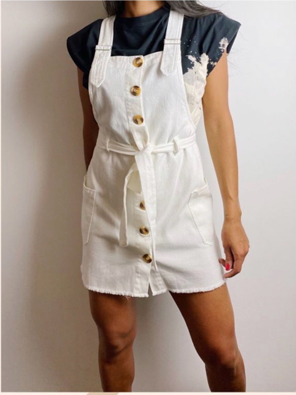 White Button-Front Denim Overall Dress - Women Jeans